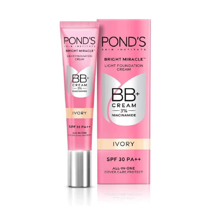 Ponds Bright Miracle Light Foundation BB+ Cream with 3% Niacinamide SPF 30 PA++ (Ivory ) 18g 