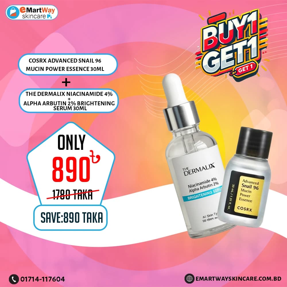 Buy 1 The Dermalix Niacinamide 4% + Alpha Arbutin 2% Brightening Serum 30ml Get 1 Cosrx Advanced Snail 96 Mucin Power Essence 30ml Free