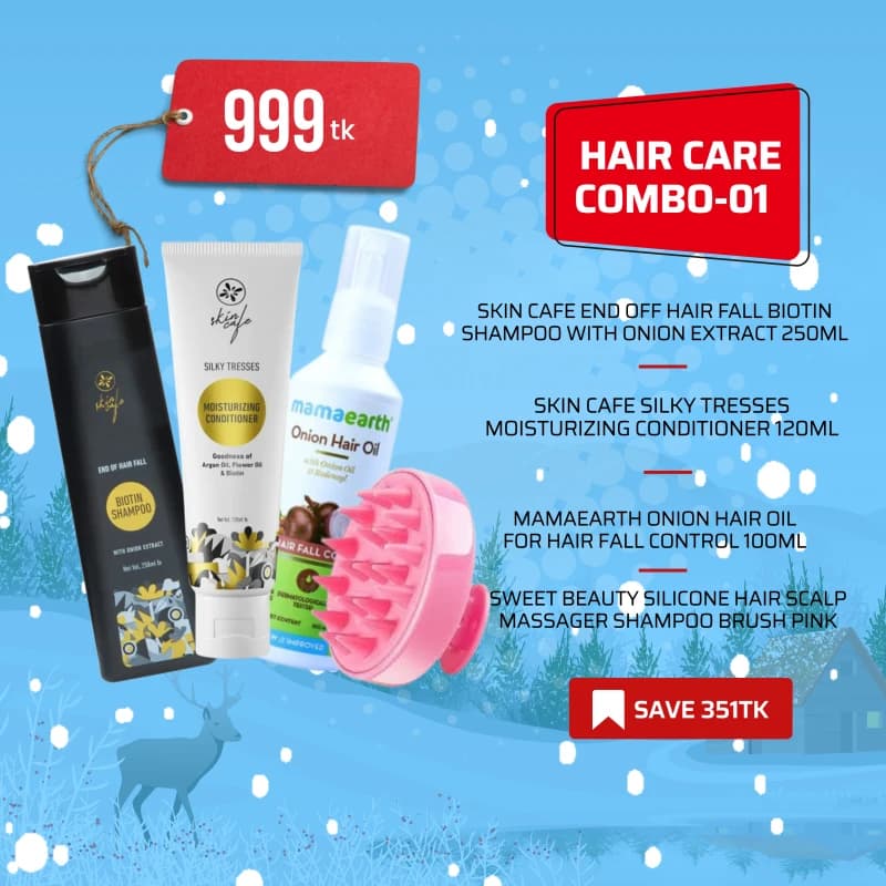HAIR CARE COMBO-01 ( Skin Cafe End Off Hair Fall Biotin Shampoo with Onion Extract 250ml + Skin Cafe Silky Tresses Moisturizing Conditioner 120ml + Mamaearth Onion Hair Oil For Hair Fall Control 100ml