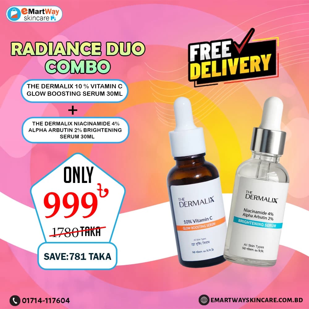 RADIANCE DUO COMBO The Dermalix 10 % Vitamin C Glow Boosting Serum 30ml & The Dermalix Niacinamide 4% + Alpha Arbutin 2% Brightening Serum 30ml