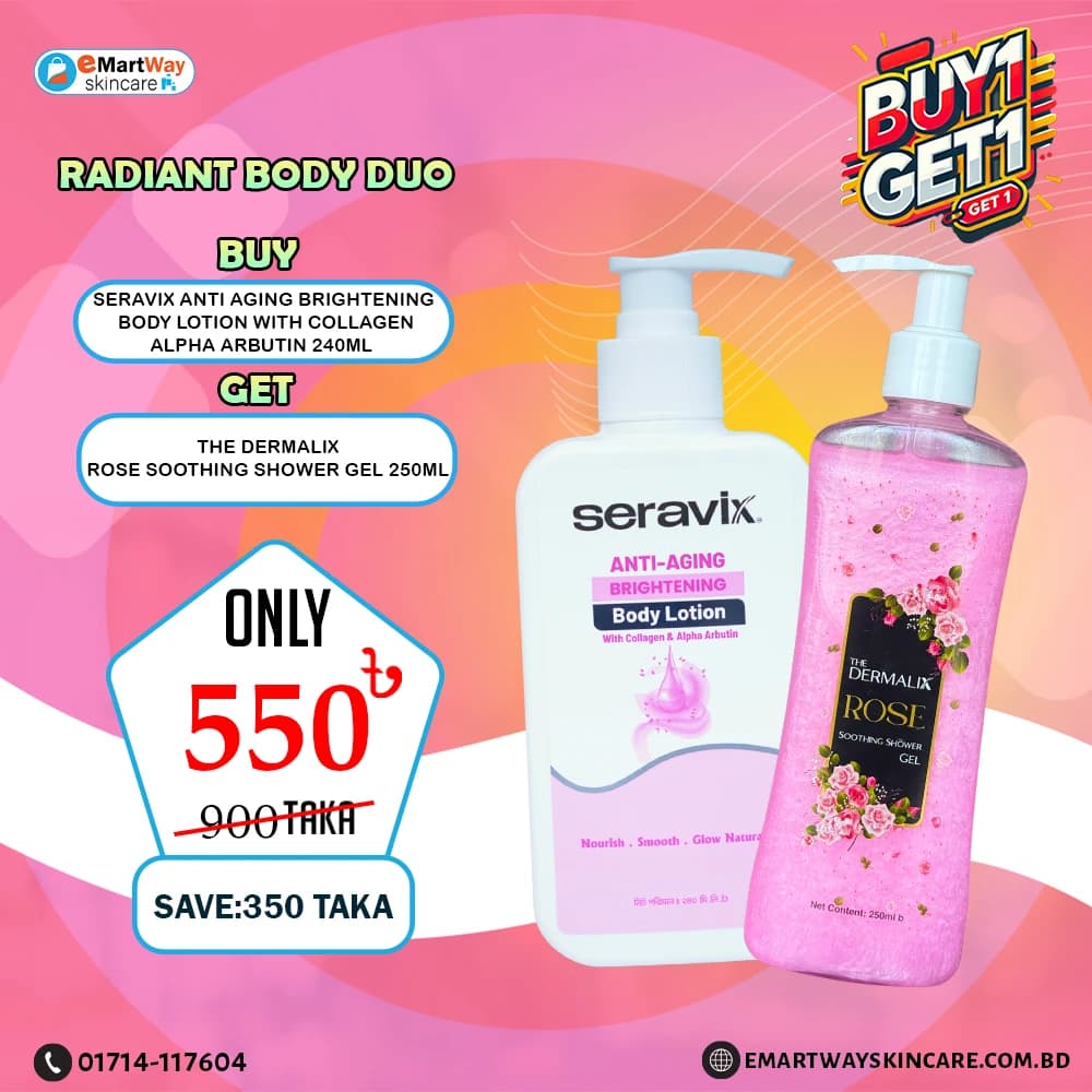 RADIANT Body Duo Buy Seravix Anti Aging Brighening Body Lotion 240ml Get 1 The Dermalix Rose Soothing Shower Gel 250ml Free