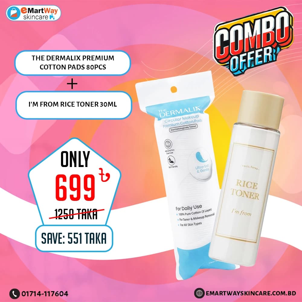 Combo Offer - (The Dermalix Premium Cotton Pads 80Pcs + I’M From Rice Toner 30ml)
