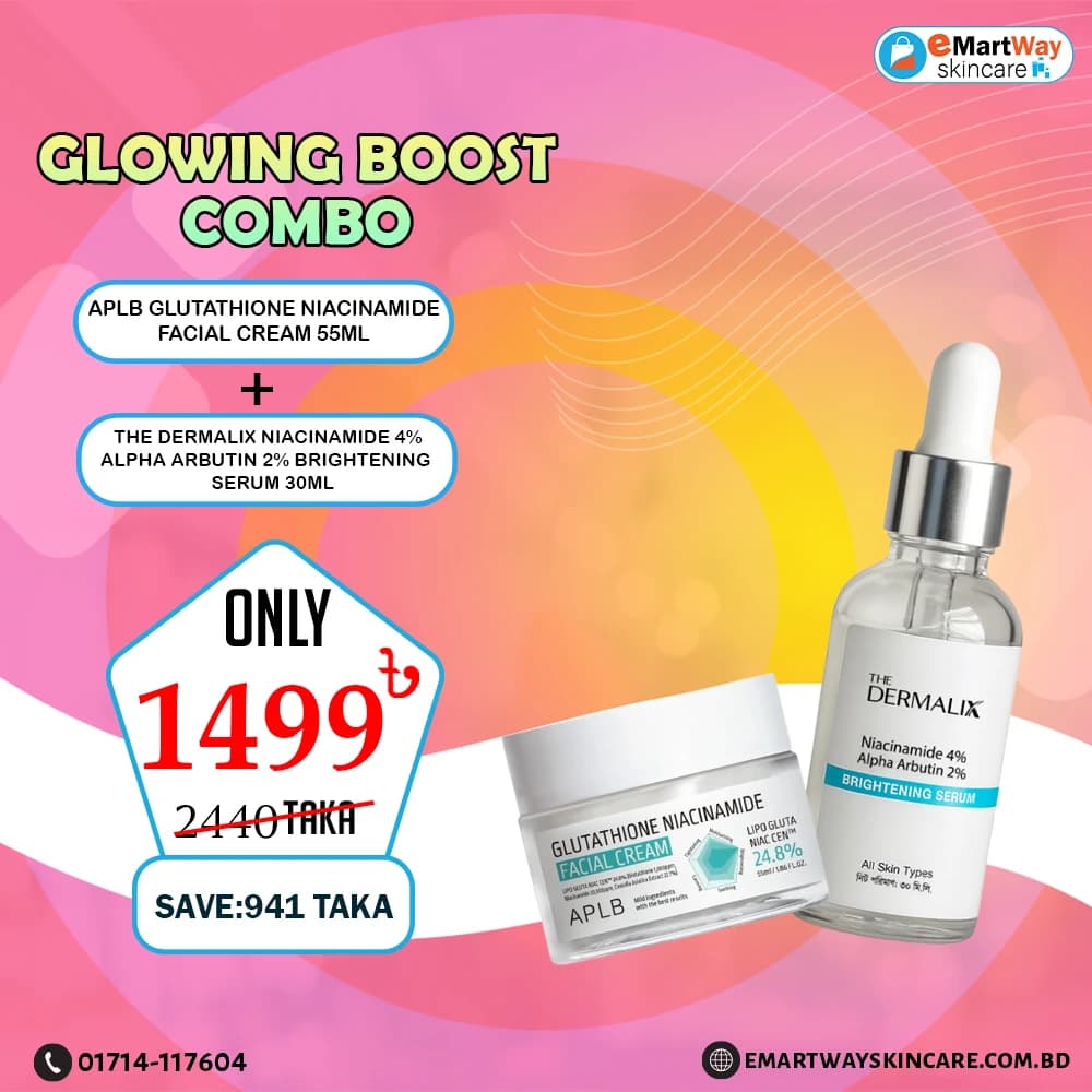 GLOWING BOOST COMBO (APLB Glutathione Niacinamide Facial Cream 55ml + The Dermalix Niacinamide 4% + Alpha Arbutin 2% Brightening Serum 30ml)