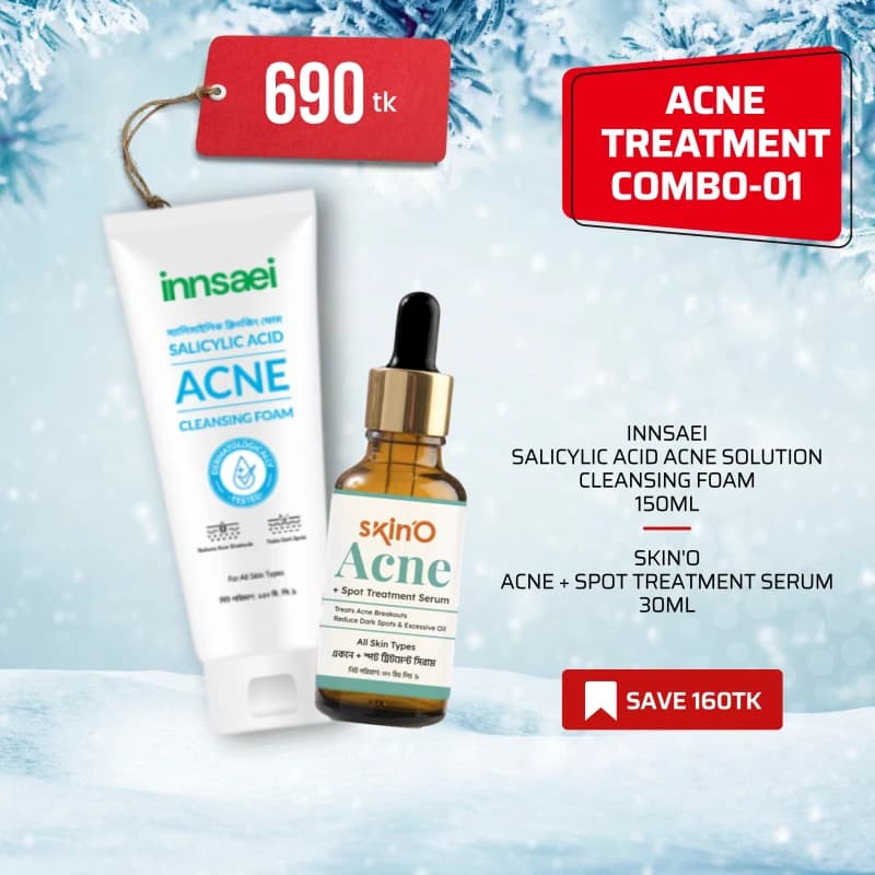 ACNE TRETMENT COMBO-01 ( Innsaei Salicylic Acid Acne Solution Cleansing Foam 150ml +SkinO Acne + Spot Treatment Serum 30ml ) 