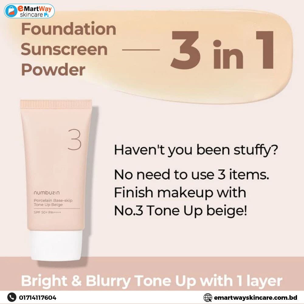 Numbuzin No 3 Porcelain Base-Skip Tone Up Beige 50ml 