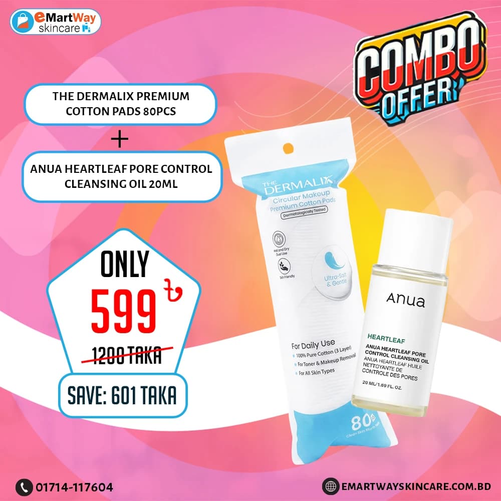 Combo Offer - (The Dermalix Premium Cotton Pads 80Pcs + Anua Heartleaf Pore Control Cleansing Oil 20ml)