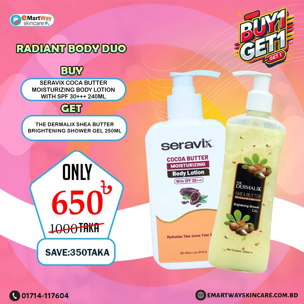 RADIANT Body Duo Buy Seravix  Cocoa Butter Moisturizing Body Lotion 240ml Get 1 The Dermalix Shea Butter Brightening Shower Gel 250ml Free