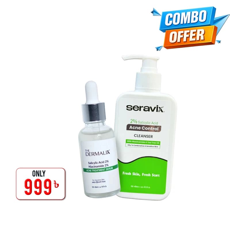 Combo 10  Acne Clear Duo (The Dermalix Salicylic Acid 2% + Niacinamide 2% Acne Treatment Serum 30ml+Seravix 2% Salicylic Acid Acne Control Cleanser 240ml) 