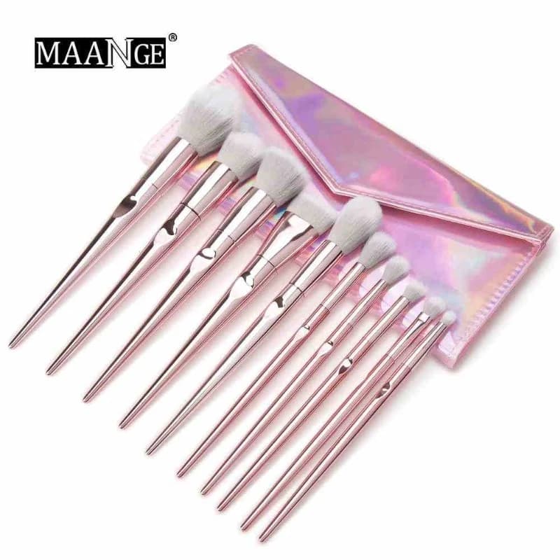 Maange 10pcs Brush Set With Bag (Pink) 
