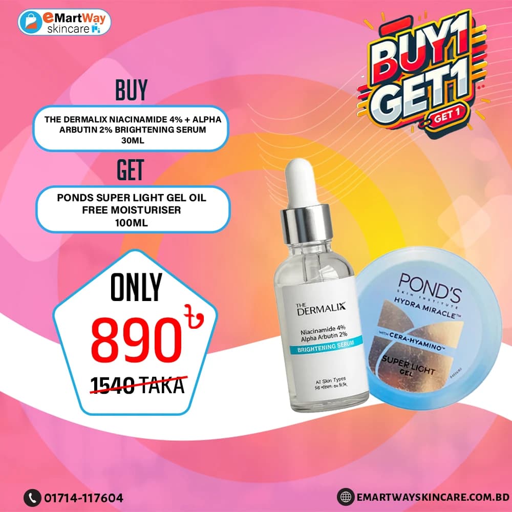 Buy 1 The Dermalix Niacinamide 4% + Alpha Arbutin 2% Brightening Serum 30ml Get 1 Ponds Super Light Gel Oil Free Moisturiser 100ml 