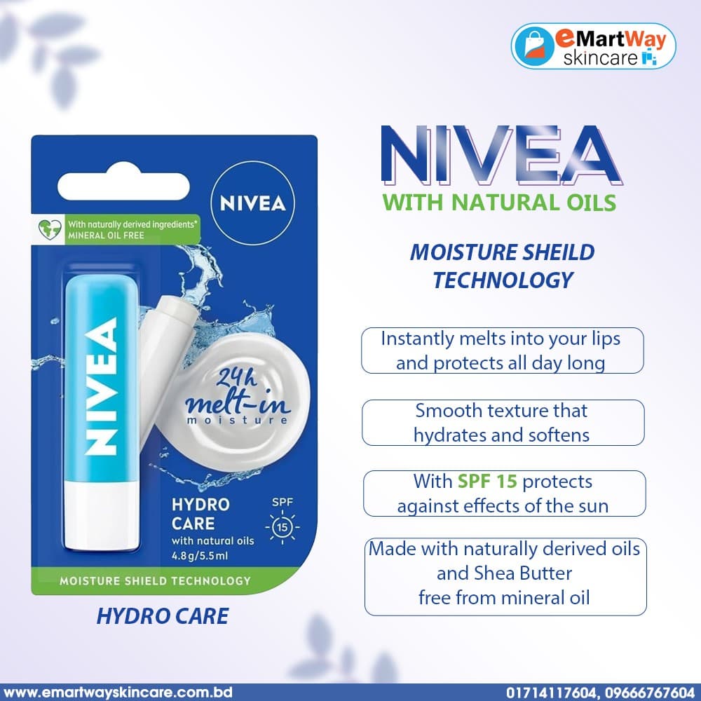 Nivea Hydro Care With Natural Oils SPF 15 Lip Balm (5.5ml) 