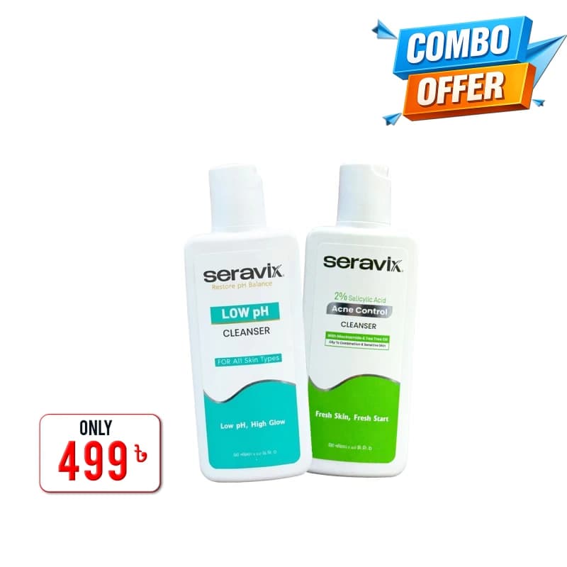 Combo 12  Oil Control Duo (Seravix Low Ph Cleanser 90ml+Seravix 2% Salicylic Acid Acne Control Cleanser 90ml)