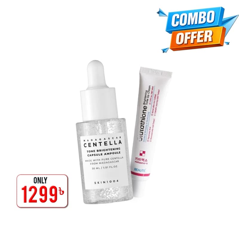 Combo 08  Glow Reset Duo (Beaute Melasma-X Glutathione Brightening Tone Up Cream 45ml+SKIN1004 Madagascar Centella Tone Brightening Capsule Ampoule 30ml) 