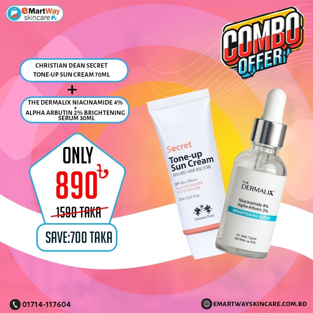 Buy 1 Get 1 (Buy Christian Dean Secret Tone-Up Sun Cream SPF50+ PA+++ 70ml + The Dermalix Niacinamide 4% + Alpha Arbutin 2% Brightening Serum 30ml) 