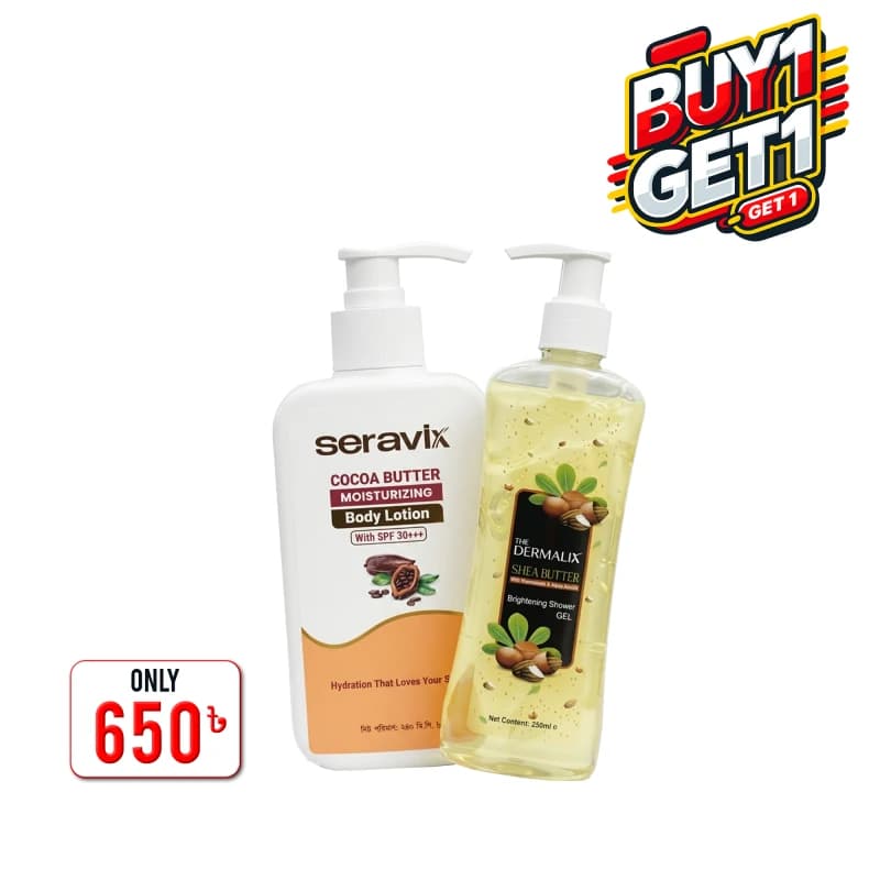 Buy 1 Get 1 06 (Seravix Cocoa Butter Moisturizing Body Lotion With Spf 30+++ 240ml+The Dermalix Shea Butter Brightening Shower Gel 250ml) 