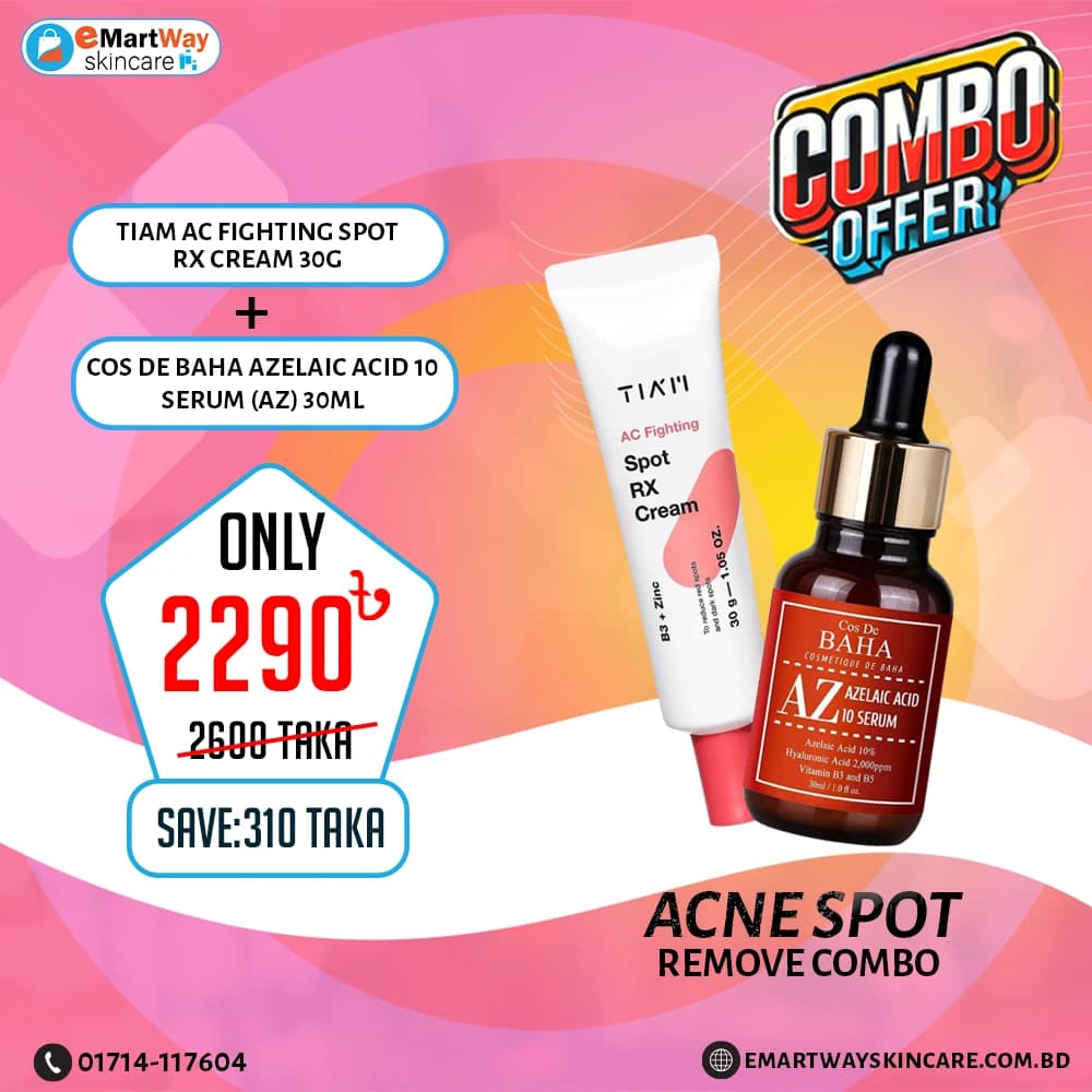 Combo (Cos De BAHA Azelaic Acid 10 Serum (AZ) 30ml + Tiam AC Fighting Spot RX Cream 30g) 