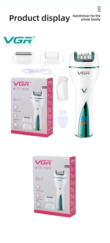 VGR V-728 Electric 3 In1 New Epilator Needle Hair Removal 