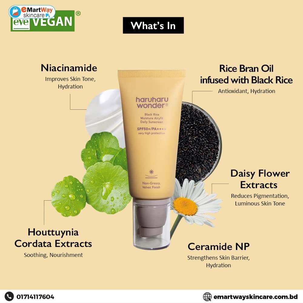 Haruharu Wonder Black Rice Moisture Airyfit Daily Sunscreen SPF50+ PA++++ 50ml 