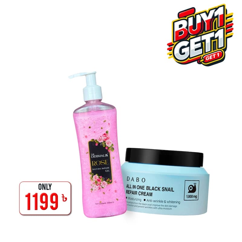 Combo 17 (The Dermalix Rose Soothing Shower Gel 250ml+DABO All In One Black Snail Repair Cream 100g) 