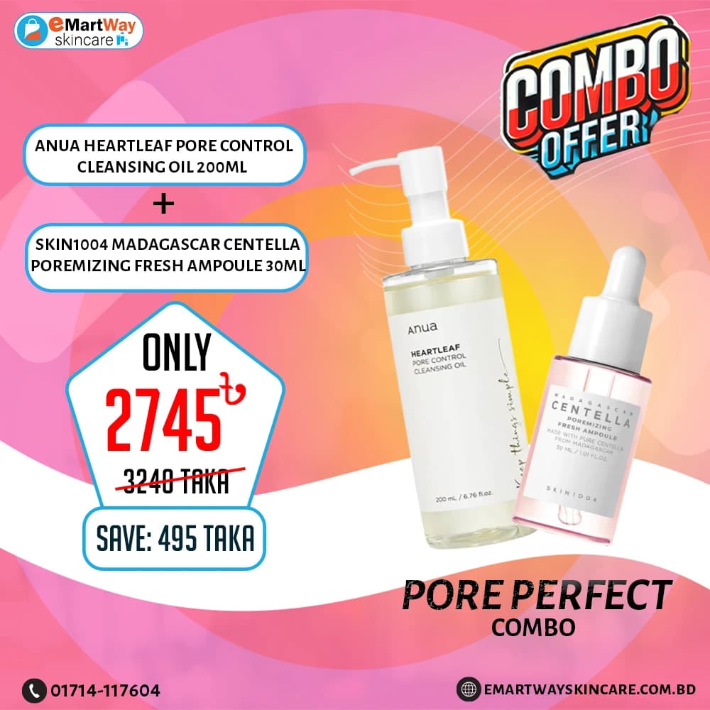 Combo (Skin1004 Madagascar Centella Poremizing Fresh Ampoule 30ml + Anua Heartleaf Pore Control Cleansing Oil 200ml) 