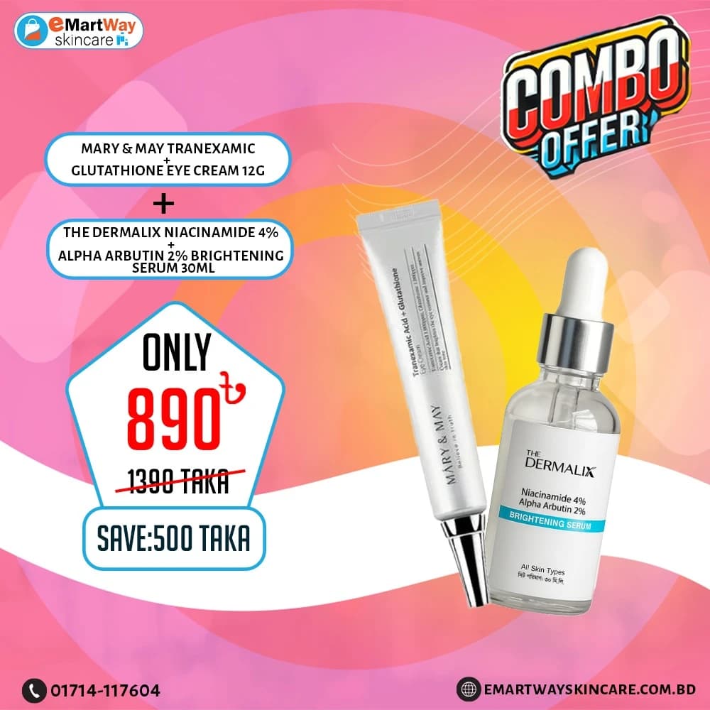 Buy 1 Get 1 (Buy + Mary & May Tranexamic + Glutathione Eye Cream 12g +The Dermalix Niacinamide 4% + Alpha Arbutin 2% Brightening Serum 30ml)