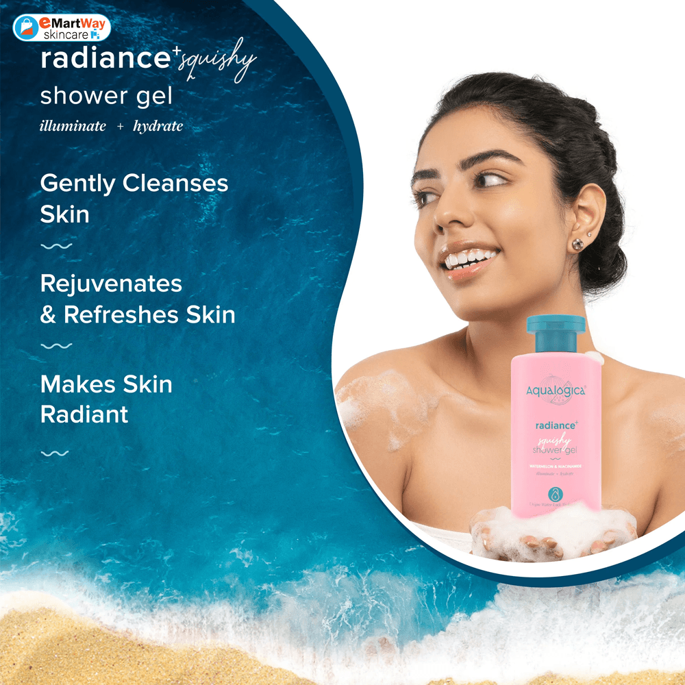 Aqualogica Radiance+ Squishy Shower Gel with Watermelon & Niacinamide for Radiant Skin - 250ml  (EXP2026/09) 