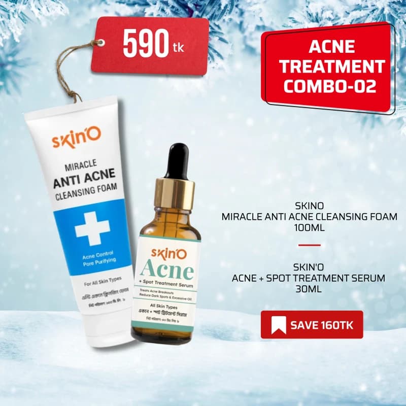 ACNE TRETMENT COMBO-02 ( Skino Miracle Anti Acne Cleansing Foam 100ml + SkinO Acne + Spot Treatment Serum 30ml )