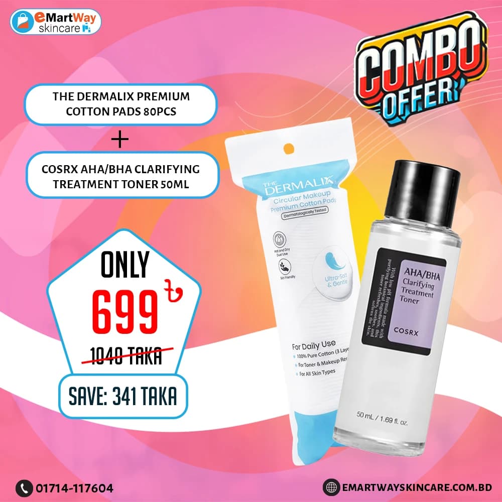 Combo Offer - (The Dermalix Premium Cotton Pads 80Pcs + Cosrx AHA/BHA Clarifying Treatment Toner 50ml)