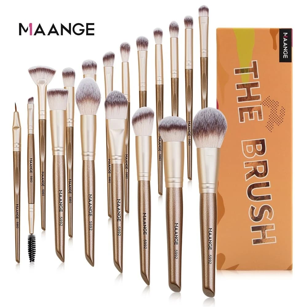 Maange 18 Pcs Makeup Brushes Set Professional Brush Set (Brown) 