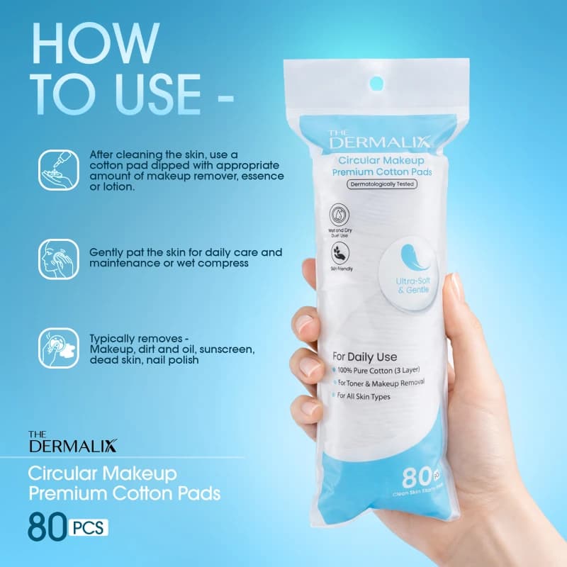 The Dermalix Premium Cotton Pads 80Pcs 