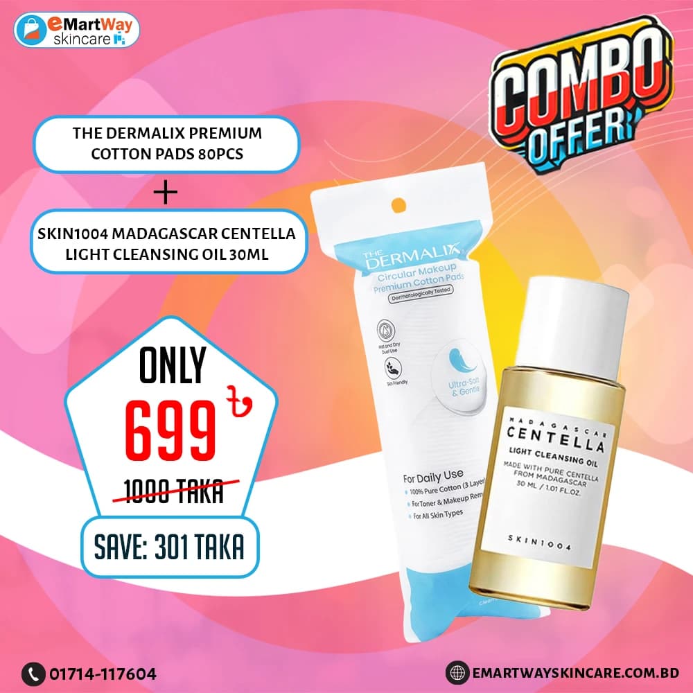 Combo Offer - (The Dermalix Premium Cotton Pads 80Pcs + SKIN1004 Madagascar Centella Light Cleansing Oil 30ml)