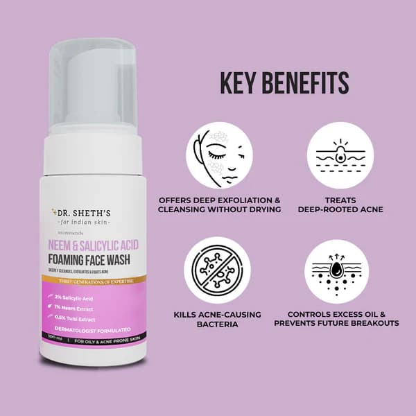 Dr. Sheth’s Neem & Salicylic Acid Foaming Face Wash - 100ml (EXP2026/9) 