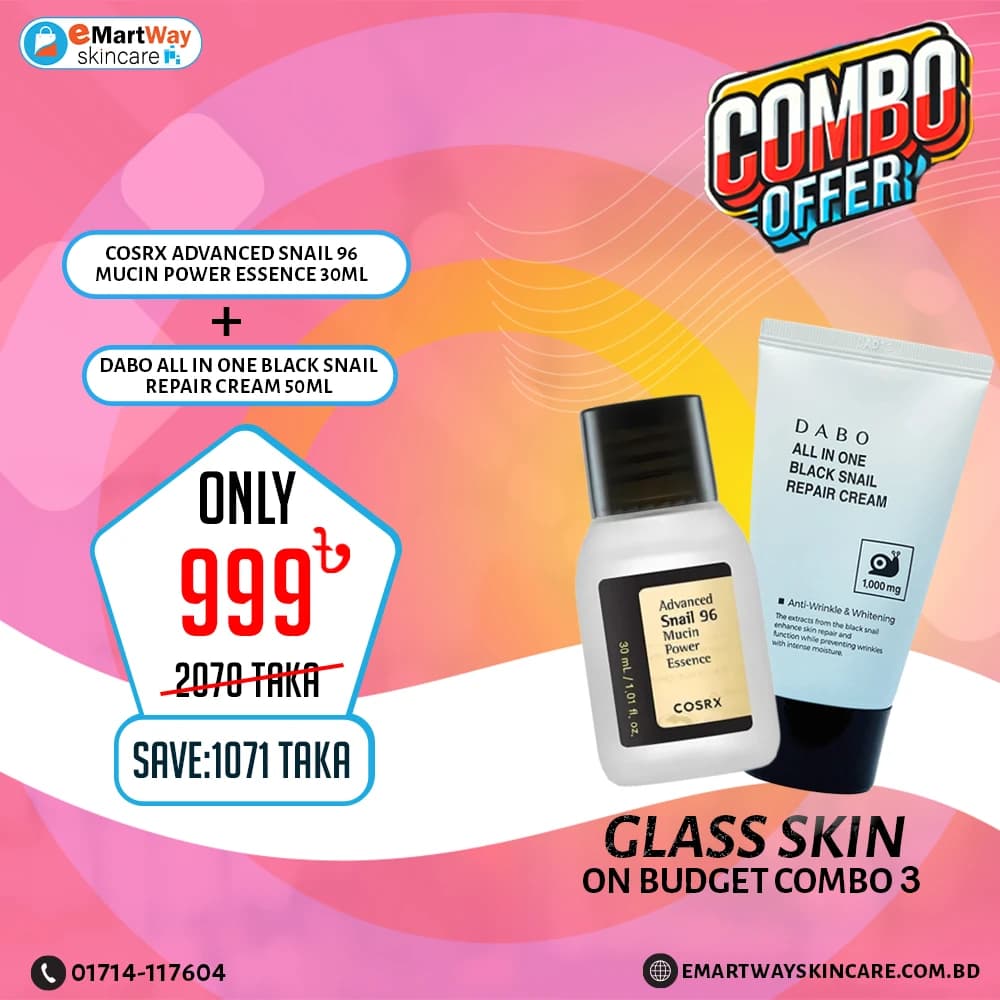 combo (Cosrx Advanced Snail 96 Mucin Power Essence 30ml + Dabo All In One Black Snail Repair Cream 50ml)